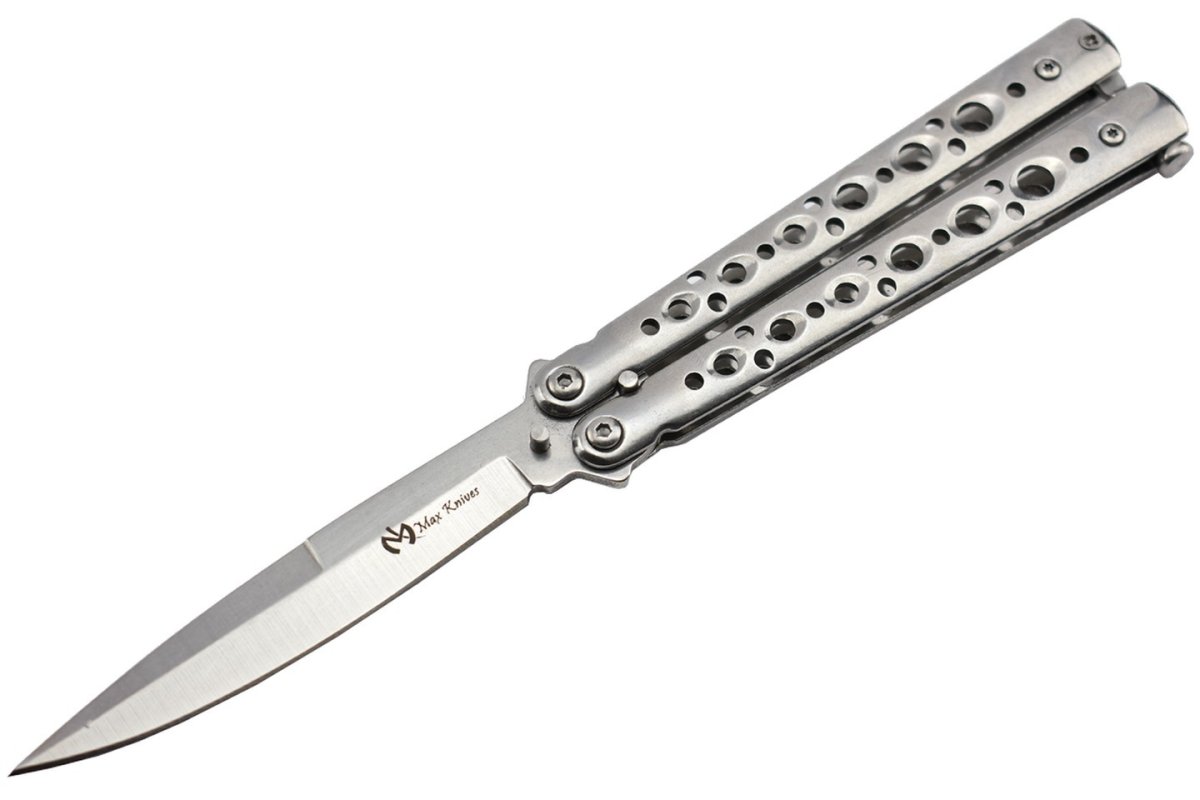 Max Knives P53S butterflykniv i sølvfarget 3Cr13-stål